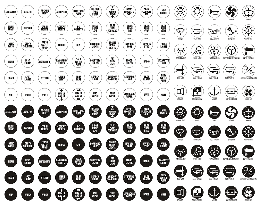 Switch Panel Name Plates - Black & White 19mm Round