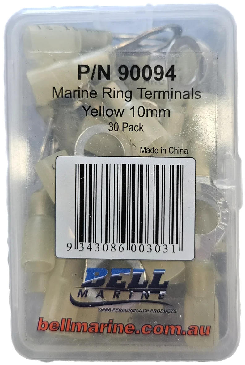 Marine Glue Lined Ring Terminal Yellow - 10mm - 30 Pack