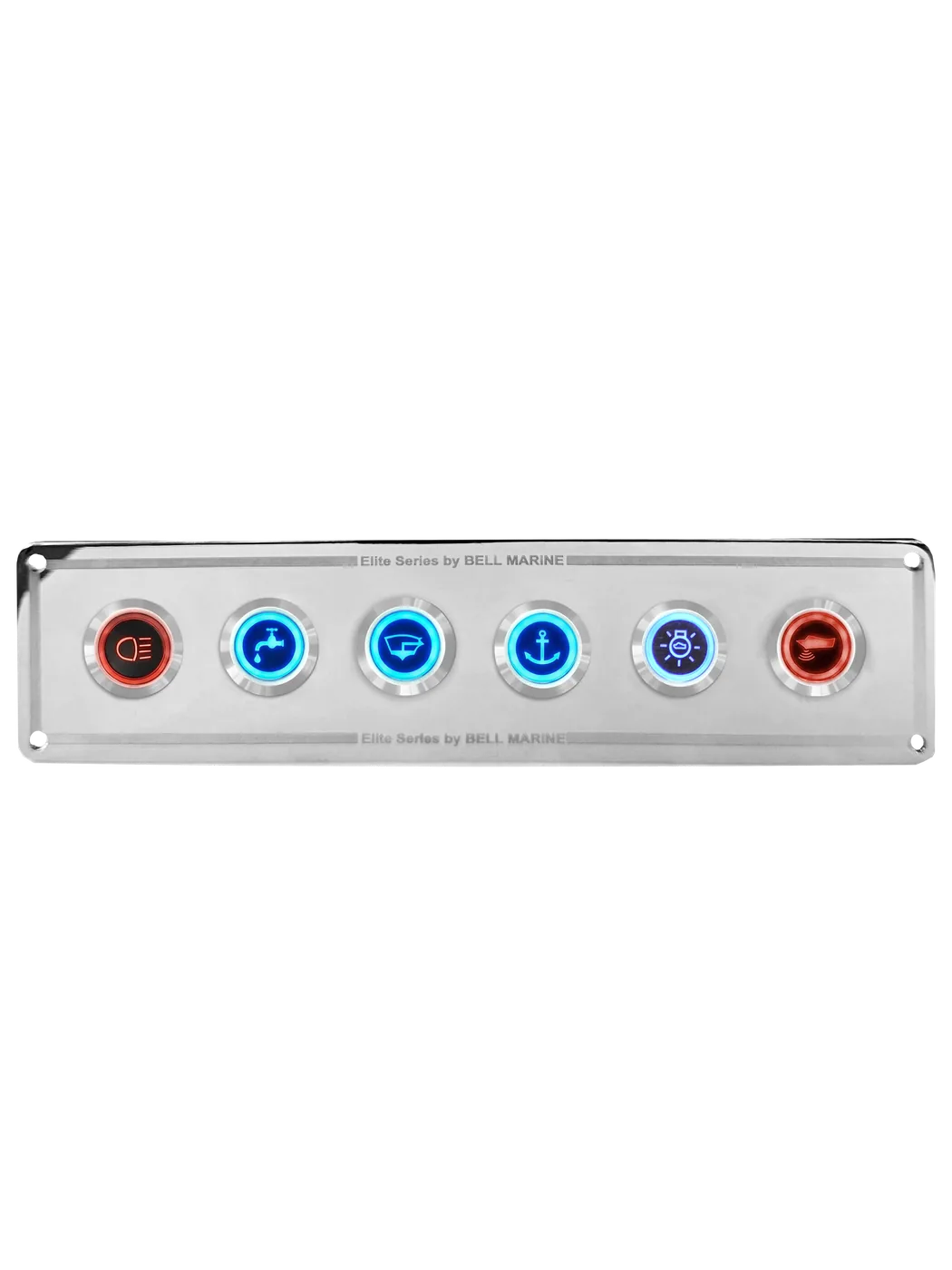 6 gang INLINE stainless steel switch panel with 20A backlit switches