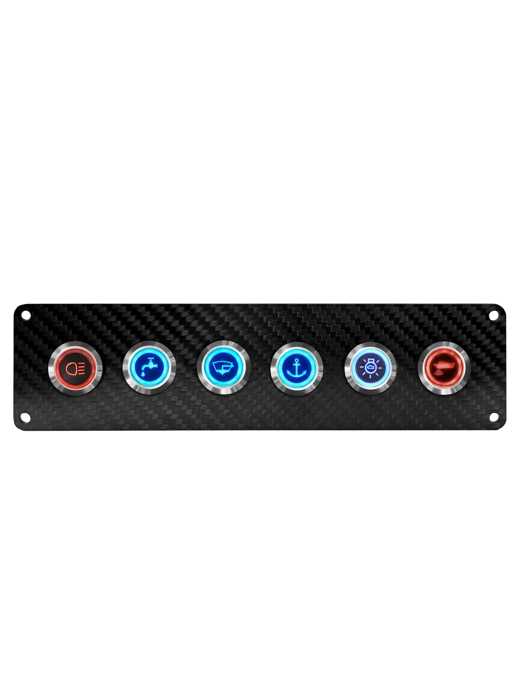 6 gang INLINE carbon fibre switch panel with 20A backlit switches