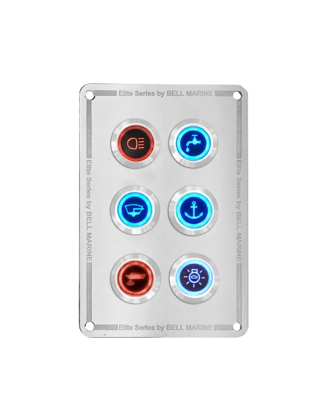 6 gang S.B.S. stainless steel switch panel with 20A backlit switches
