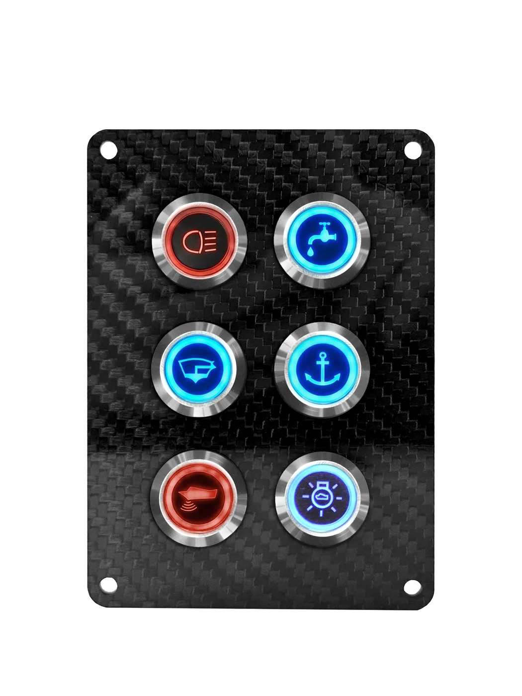 6 gang S.B.S. carbon fibre switch panel with 20A backlit switches