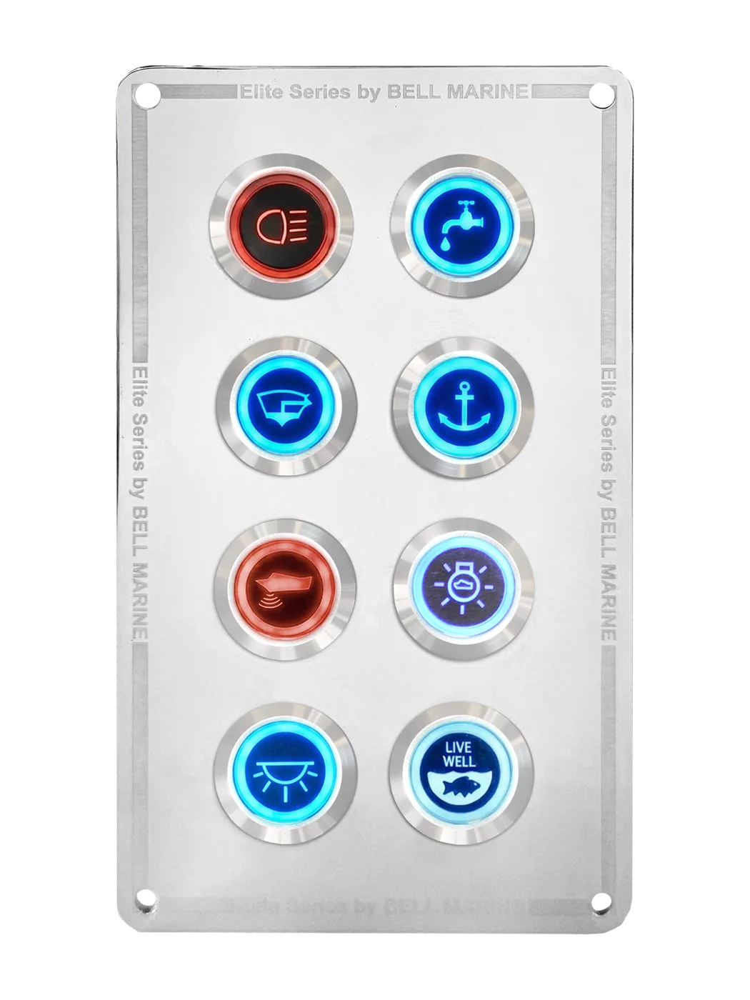 8 gang stainless steel switch panel with 20A backlit switches