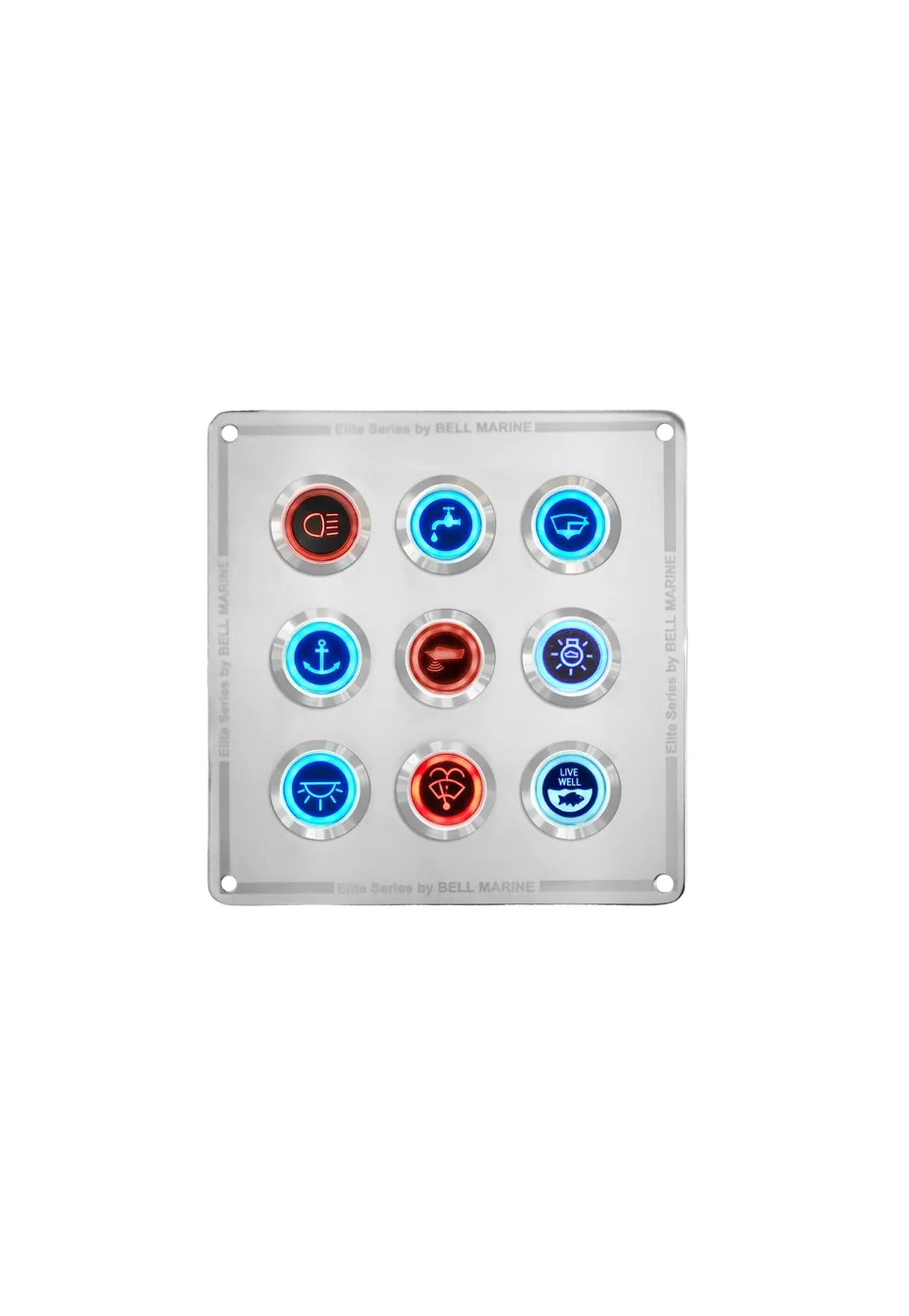 Elite Series 9 Gang - S/S Side by Side Switch Panel - On/Off 20amp IP67