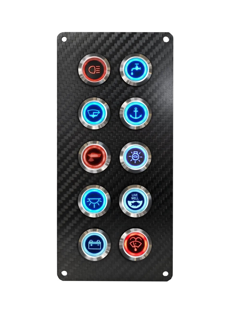10 gang carbon fibre switch panel with 20A backlit switches